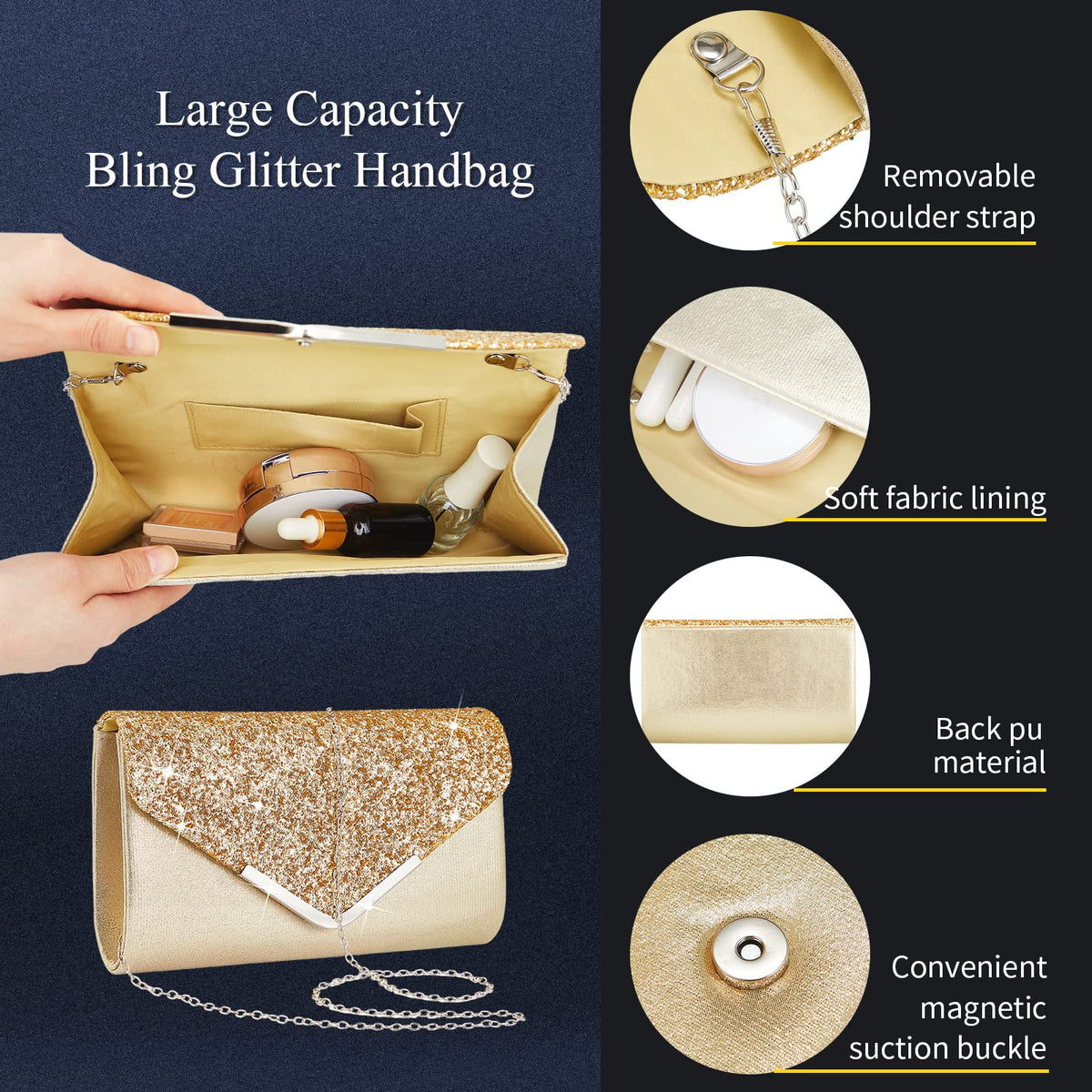 5 Pcs Jewelry Set Rhinestone Clutch Purse for Prom - Henoyso Official Imagery - 4