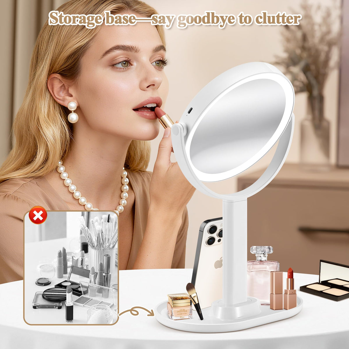 Makeup Mirror with Lights 30X Magnifying Mirrors Height - MOMOKUBA Official Imagery - 3