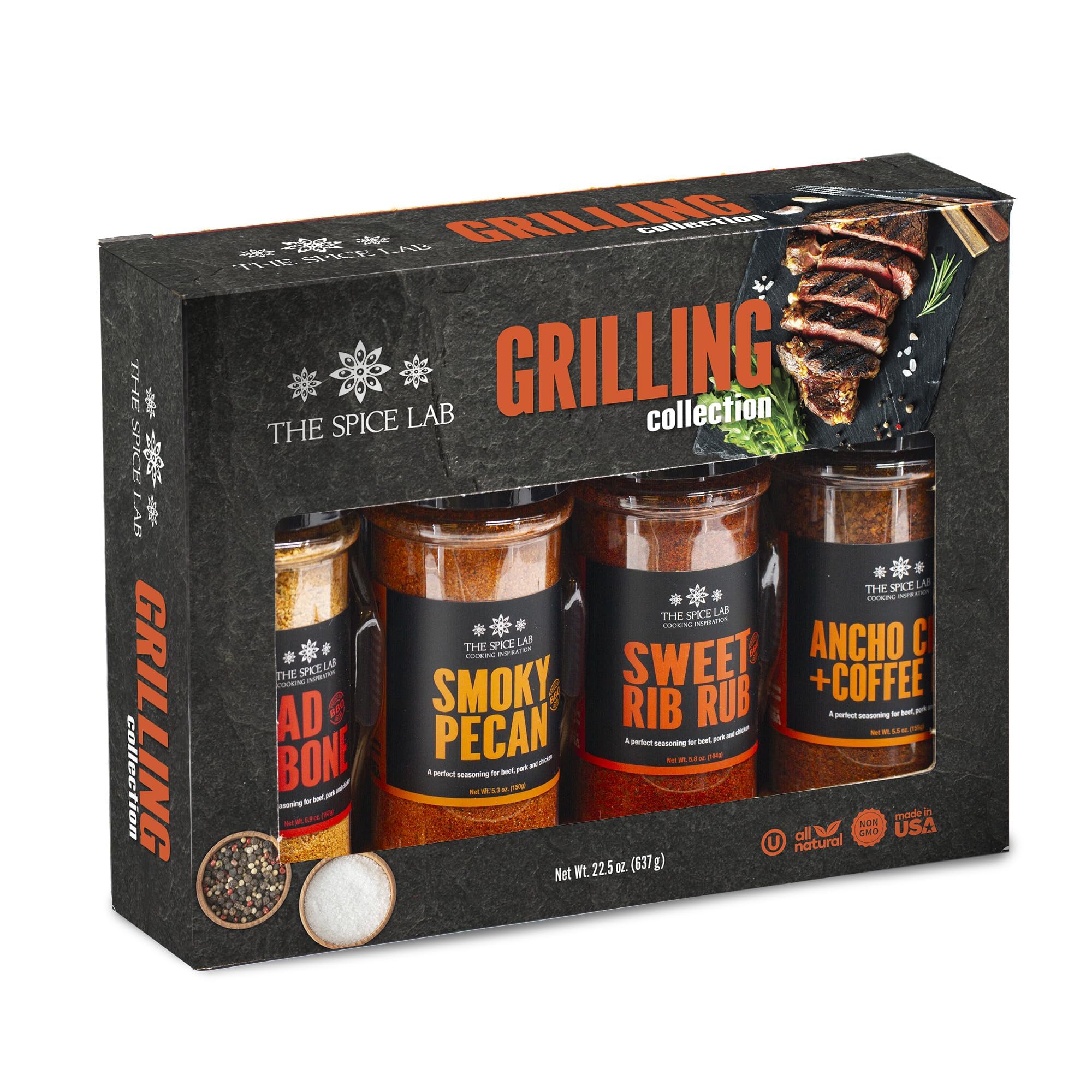 The Spice Lab Grilling Spices and Seasonings Gift Set Kit, 4 BBQ - Product Imagery