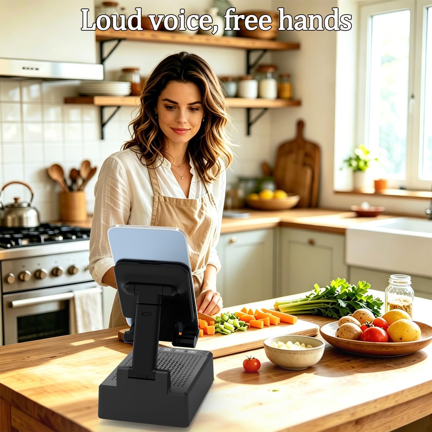 Mahensy Cell Phone Stand with Wireless Bluetooth Speaker, Adjustable Angle,Folda - Mahensy Official Product View 8