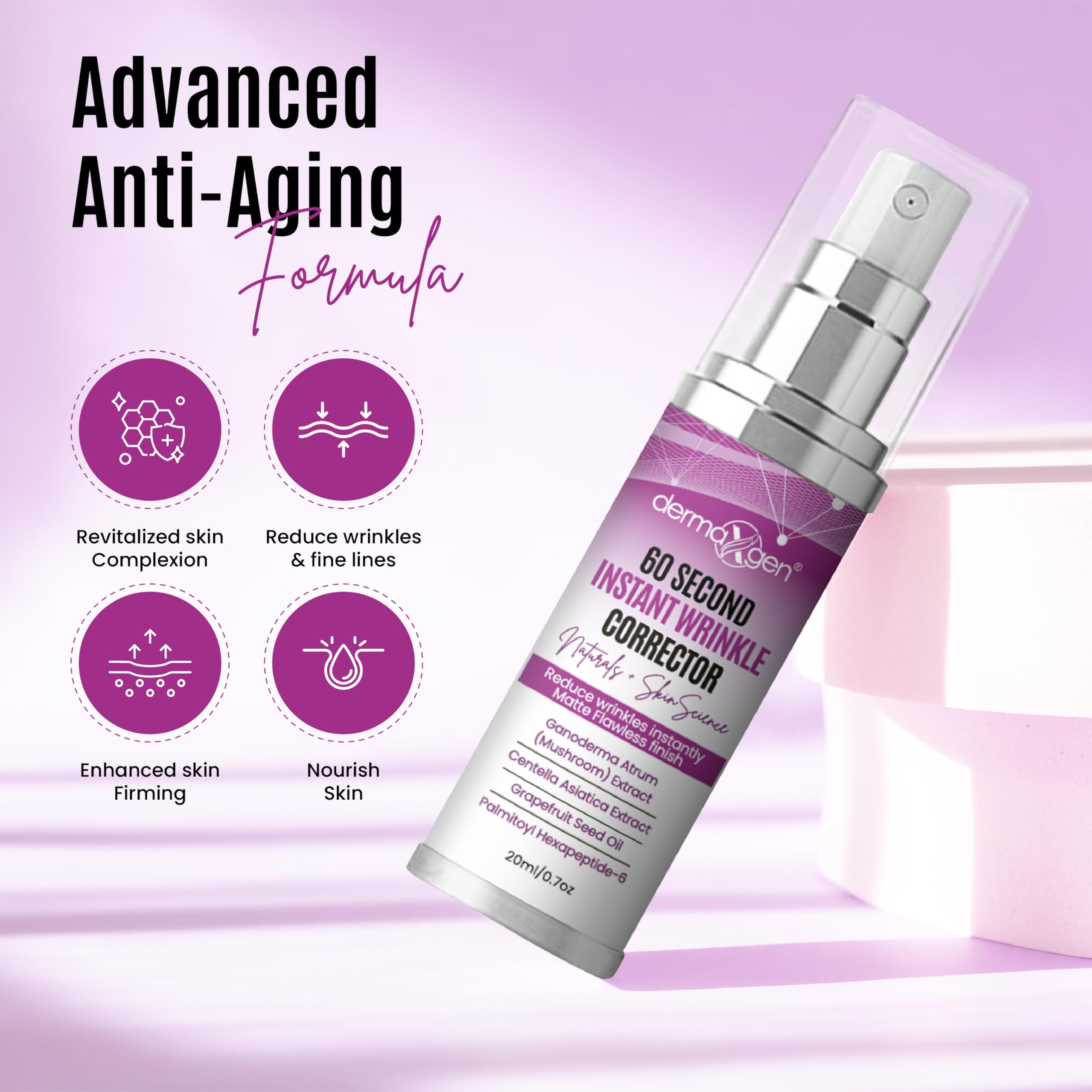DERMAXGEN 60 Second Instant Wrinkle Corrector Pure Organic + Peptide Complex, - DERMAXGEN Official Product View 8