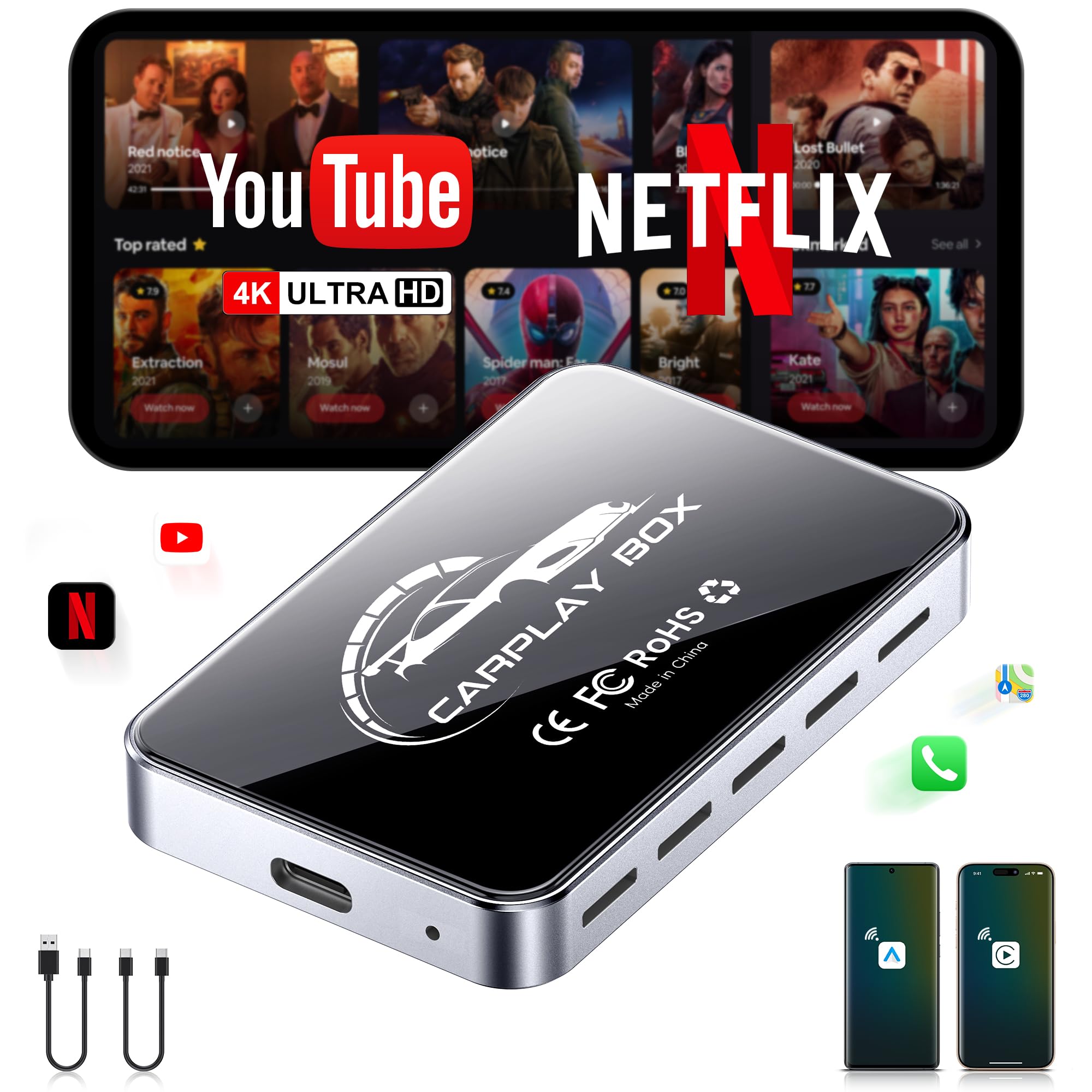 FAIMEE AI Box CarPlay, 3-in-1 Wireless CarPlay Adapter Android Au by FAIMEE - Angle View 1