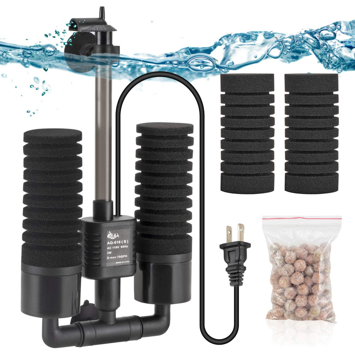 AQQA Electric Sponge Filter for Aquarium 10 40 Gallon Fish - AQQA Official Imagery - 1
