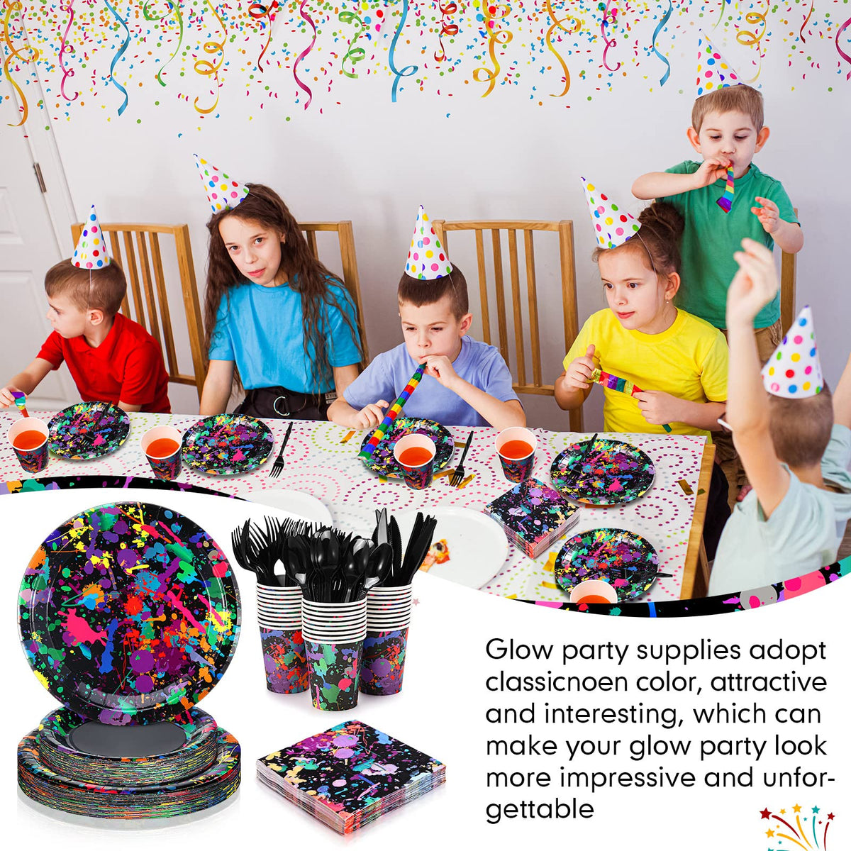 Baderke 252 Pcs Neon Party Supplies Neon Plates Tableware - Baderke Official Imagery - 5