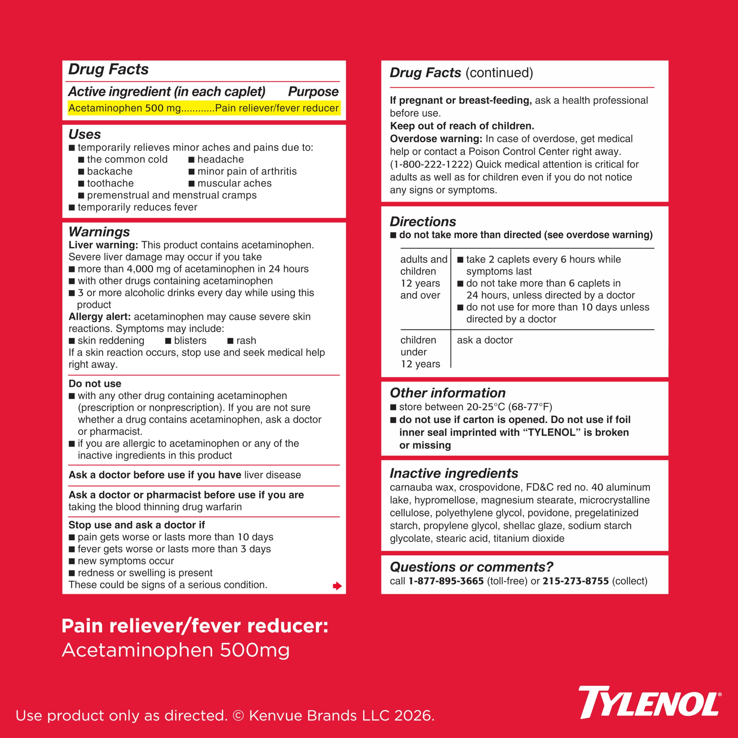 Tylenol Extra Strength Caplets 500mg – 225 Ct