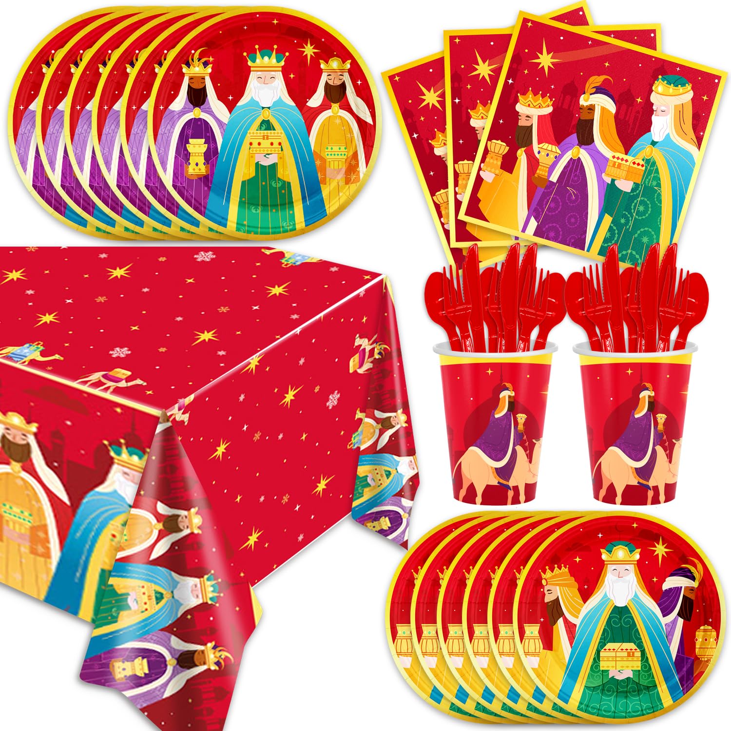 141Pcs Three Kings Day Supplies Party Plates and Napkins Forks - Product Imagery