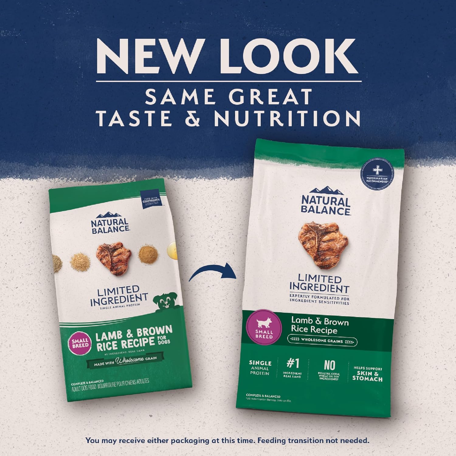 Natural Balance Limited Ingredient Small-Breed Adult Dry Dog Food bag showing the product packaging for healthy small dog nutrition.