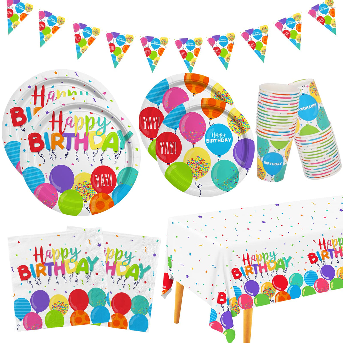 Birthday Party Supplies Disposable Paper Plates Napkins Cups - Gatherfun Official Imagery - 2