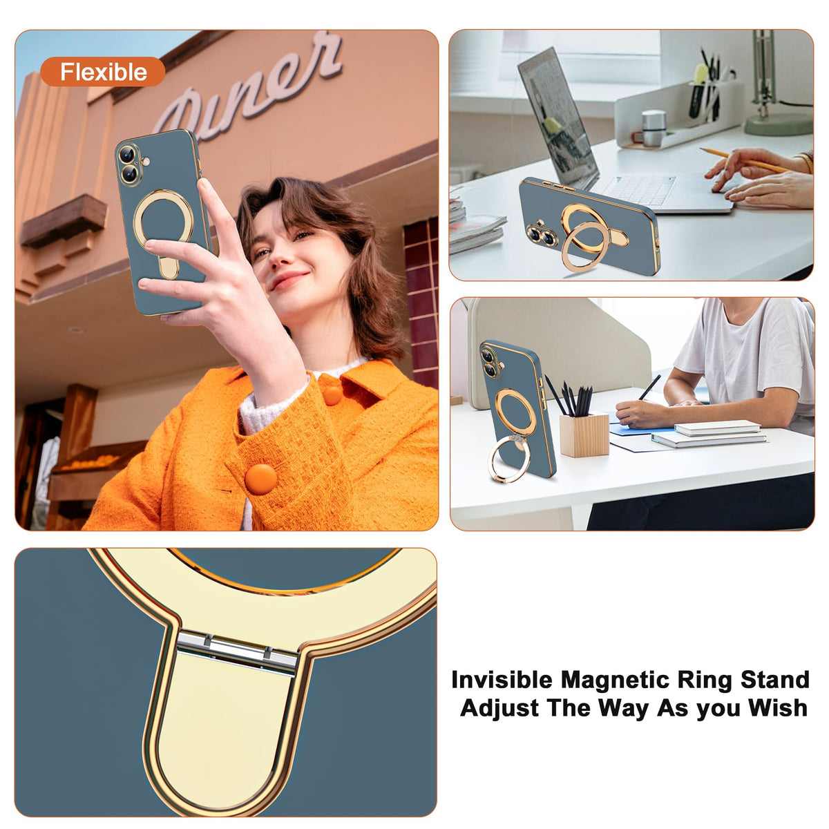 Plating Phone Case for iPhone 17 with Stand 6 3 Grey Blue - ETPESOK Official Imagery - 3