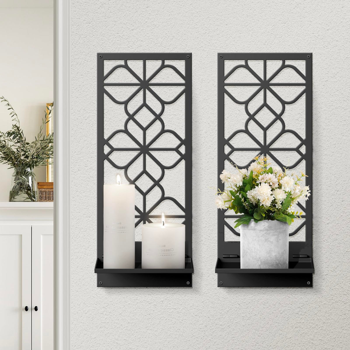Black Metal Wall Art Set of 2 Wall Candle Holder - Sokurdeg Official Imagery - 1