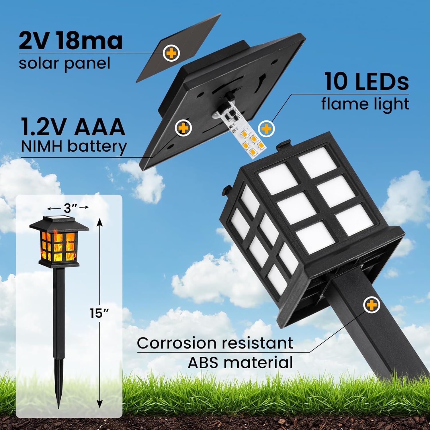 GIGALUMI Solar Lights for Outside,12 Pack Flickering Flame LED Solar Outdoor Lights