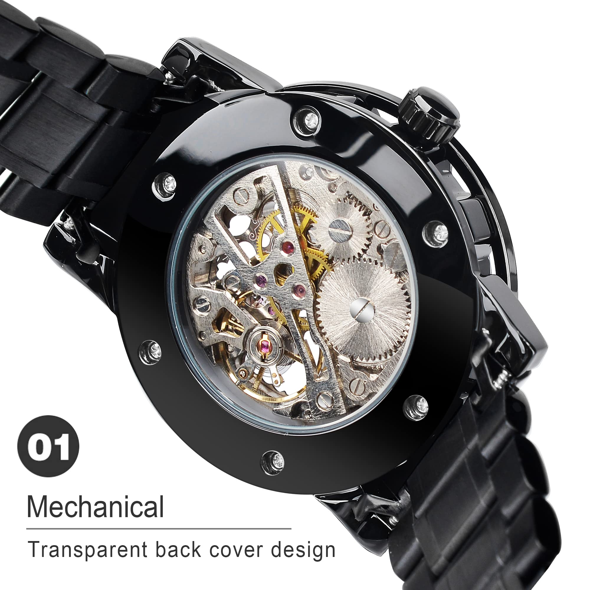 FORSINING Steampunk Skeleton Mechanical Watch for Men