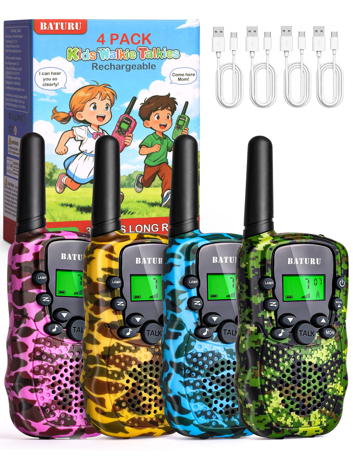 Walkie Talkies for Kids 4 Pack Rechargeable Outdoor Toys - BATURU Official Imagery - 1