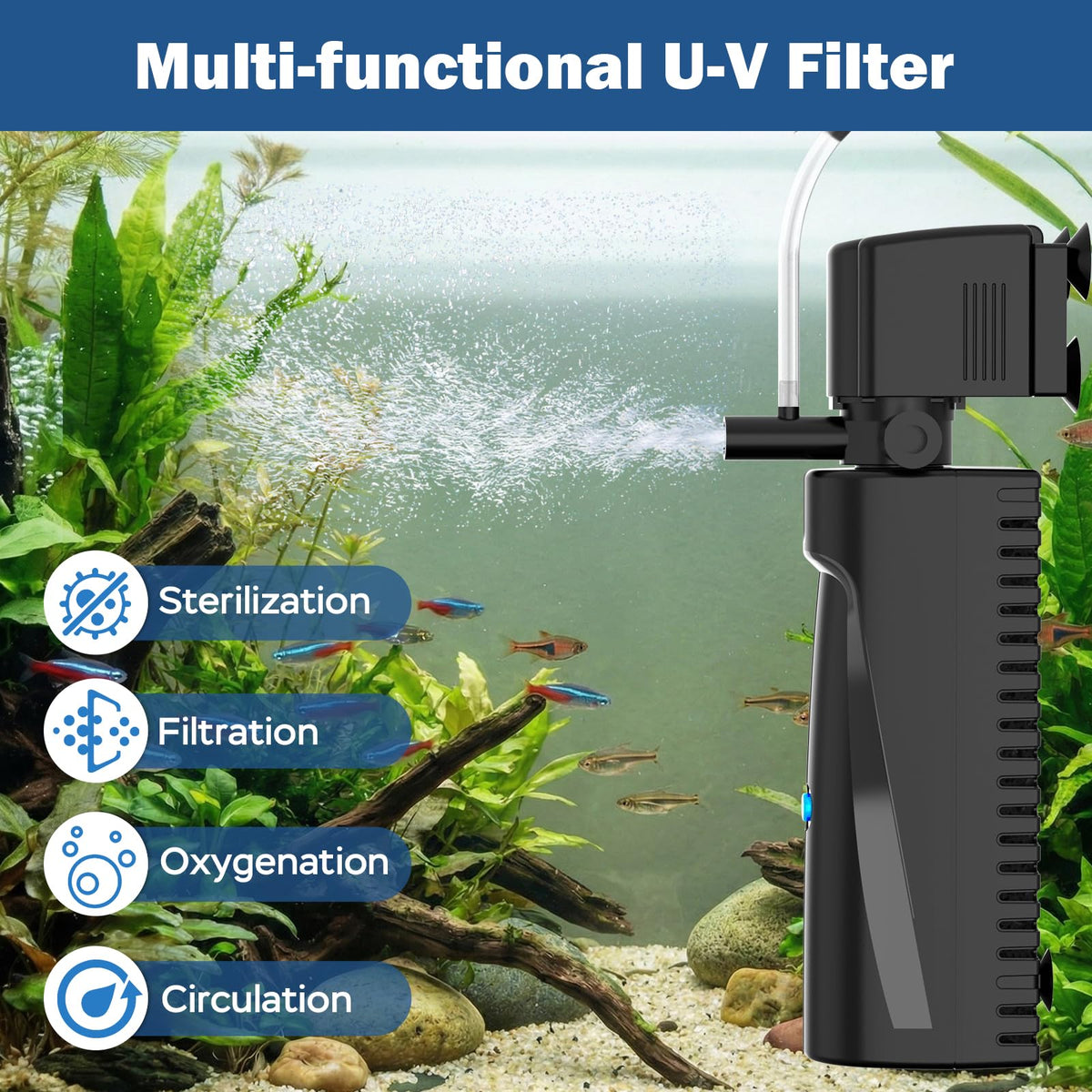Aquarium U V Filter for Green Water Fish Tank Filter with U - Devopet Official Imagery - 3