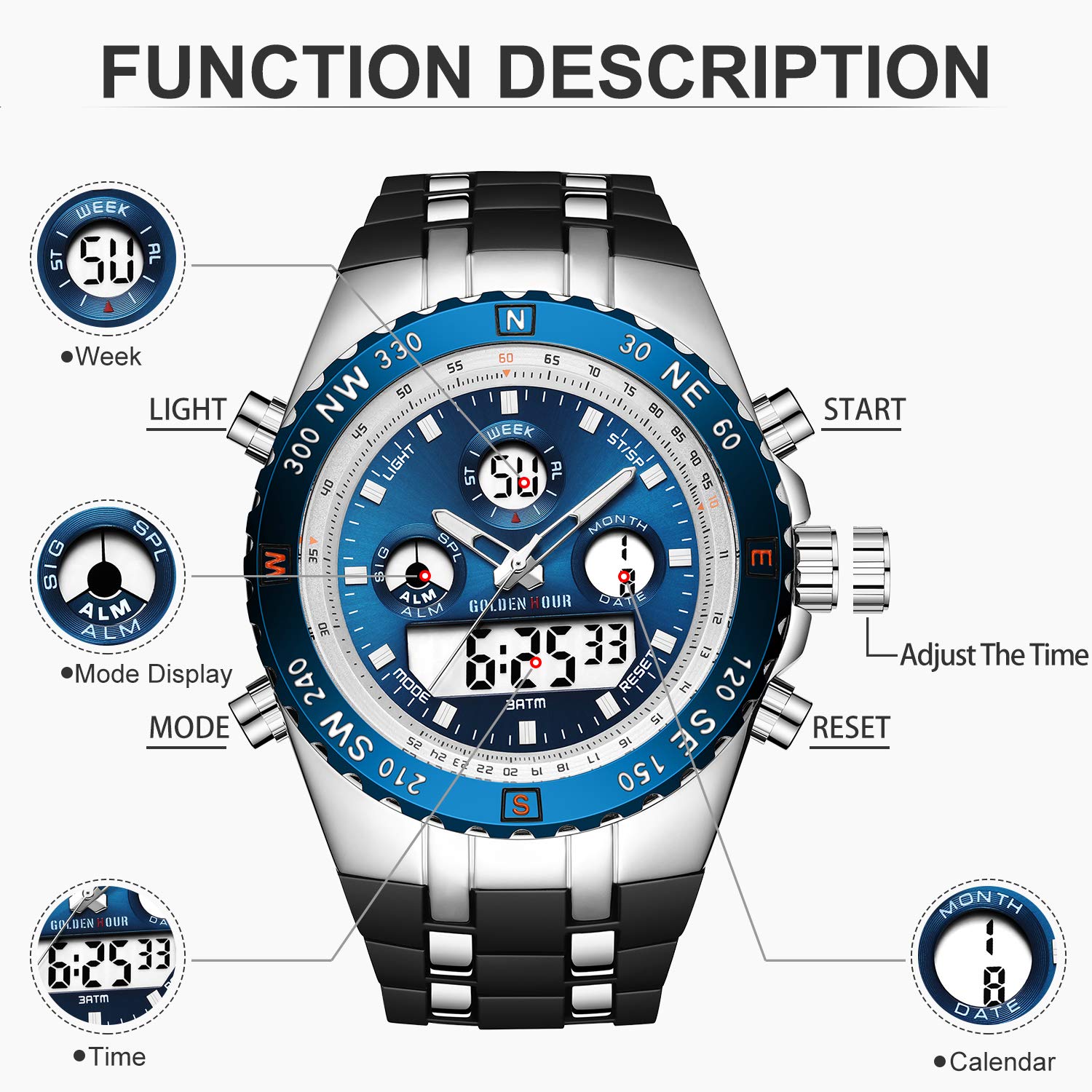 GOLDEN HOUR Military Sports Watch – Silver Blue