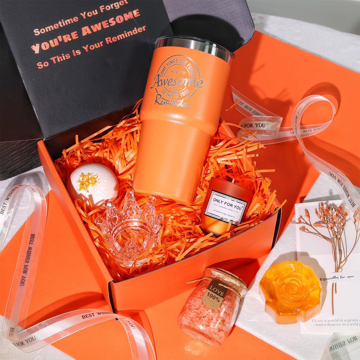 Bright Orange Gift Box Unique Spa Gifts Basket Set for Women - Vansonana Official Imagery - 3
