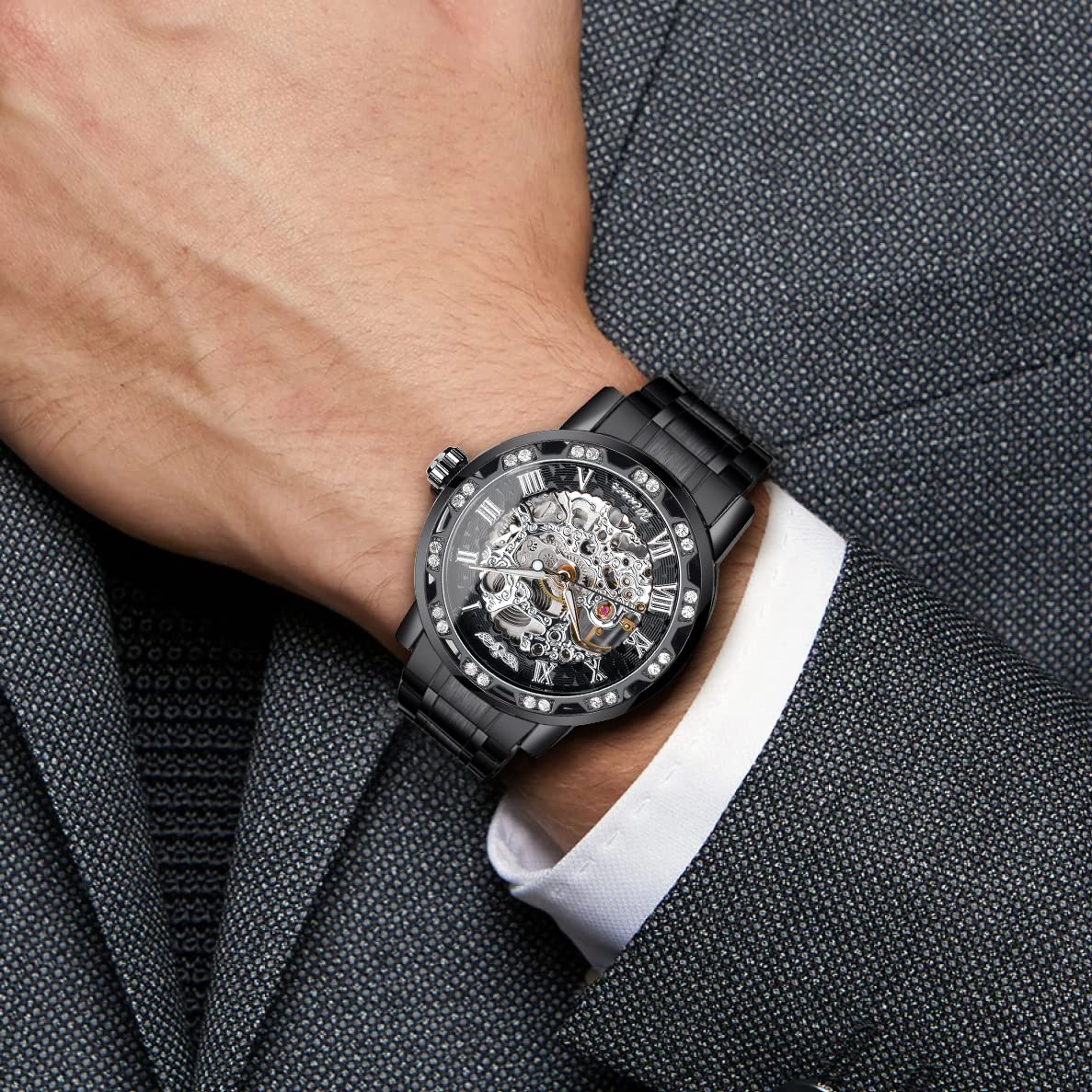 FORSINING Steampunk Skeleton Mechanical Watch for Men