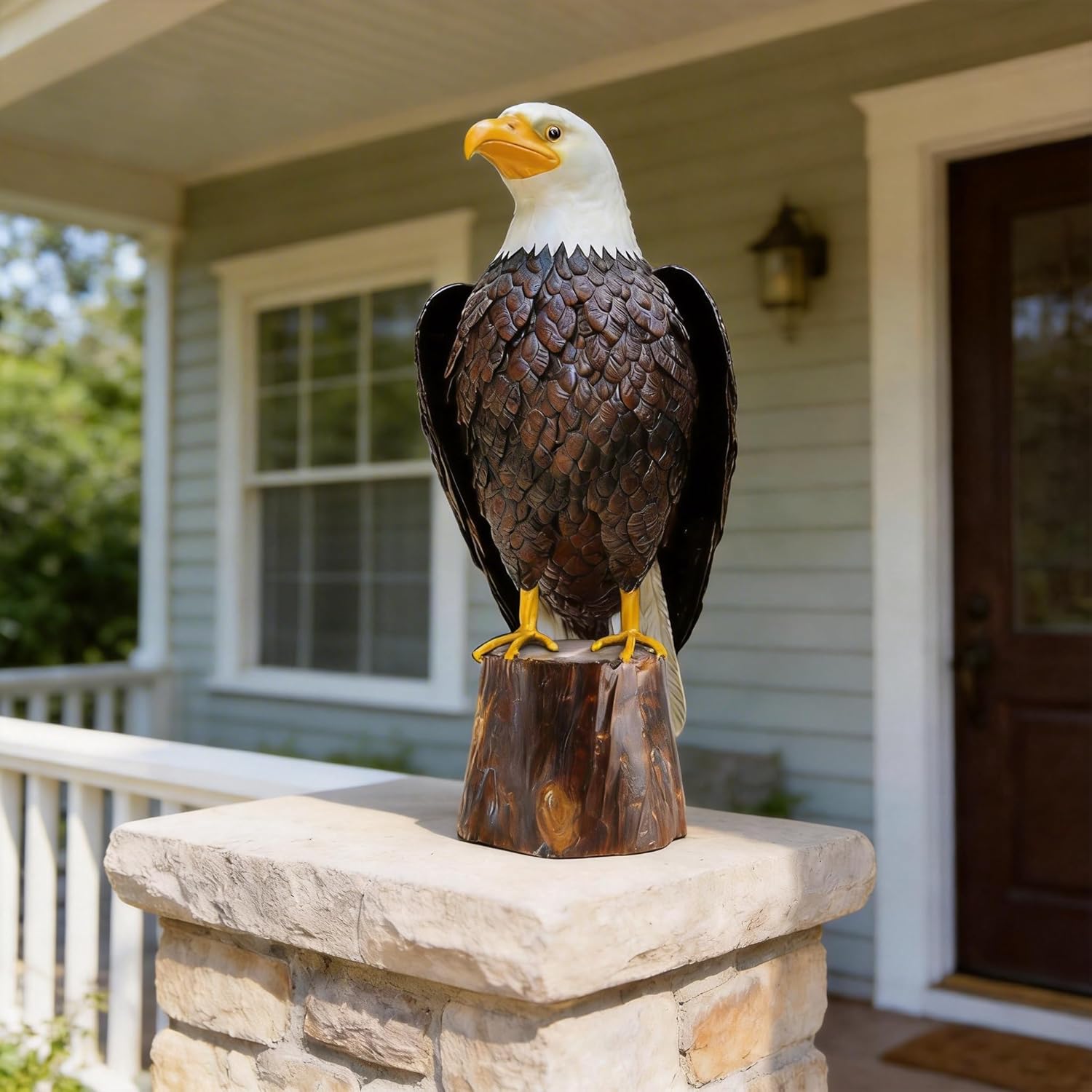 Chisheen Bald Eagle outdoor metal yard art sculpture for garden, lawn, and patio décor, featuring detailed eagle design.