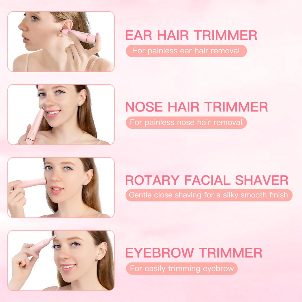 HEBECA Nose Hair Trimmer for Women 3in1 Electric Eyebrow - HEBECA Official Imagery - 4