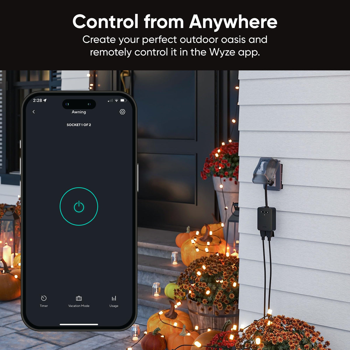 Wyze Plug Outdoor Dual Outlets Energy Monitoring IP64 2 4GHz - WYZE Official Imagery - 4