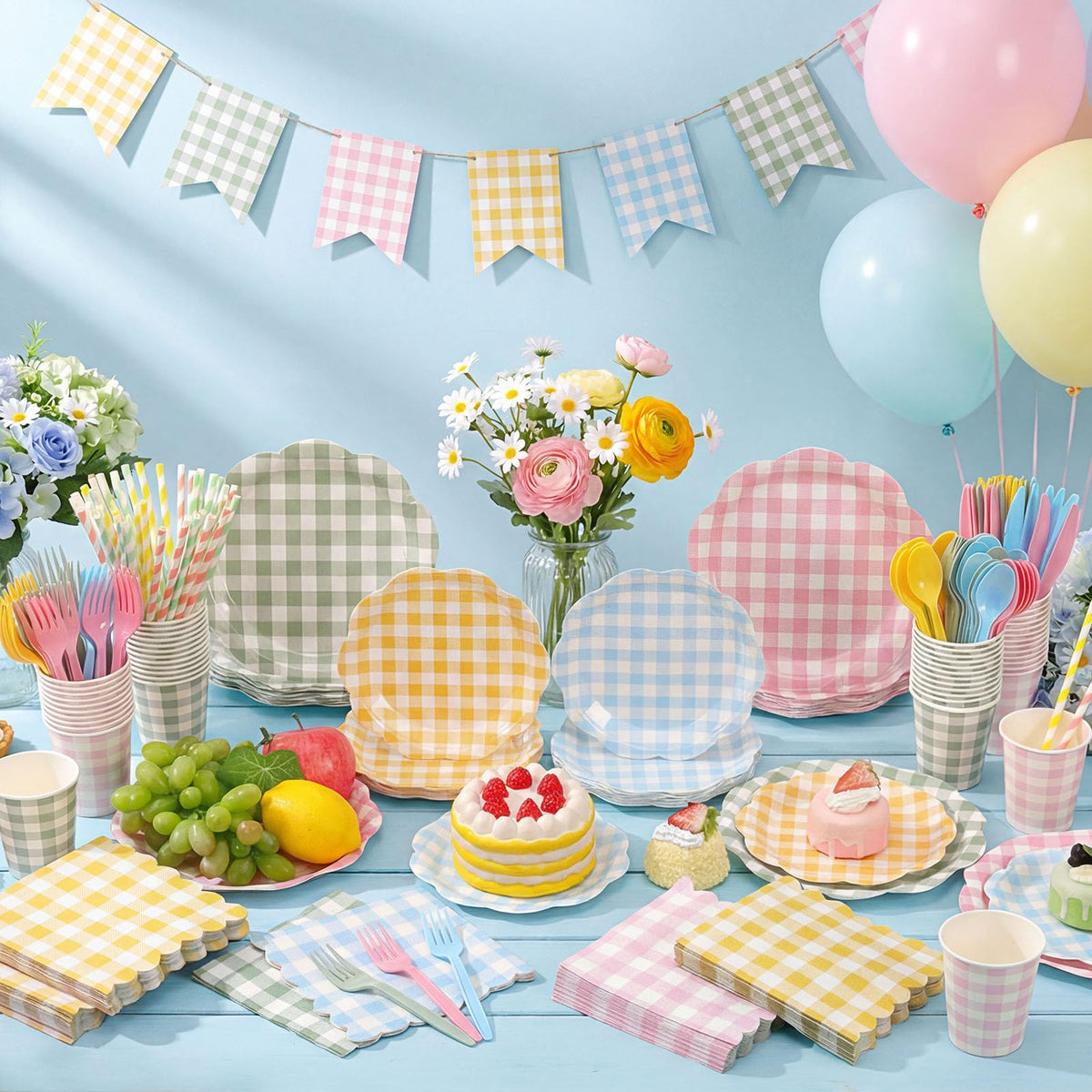 450 Pcs Tableware Set Serve 50 Pastel Gingham - Widecook Official Imagery - 7