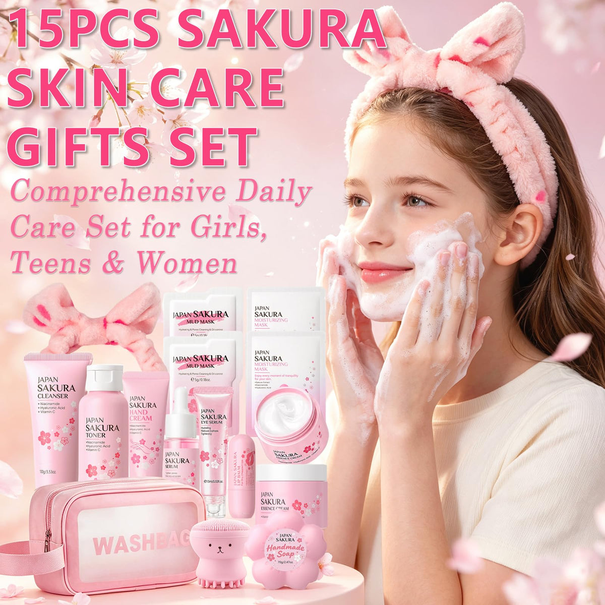 Sakura Skin Care Set for Kids Teen Girls 15PCS Daily Gentle - BliBling Official Imagery - 3