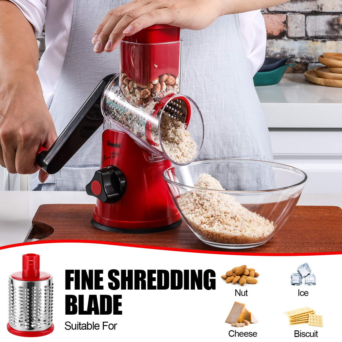 Geedel Rotary Cheese Grater Hand Crank Cheese Shredder - Geedel Official Imagery - 6