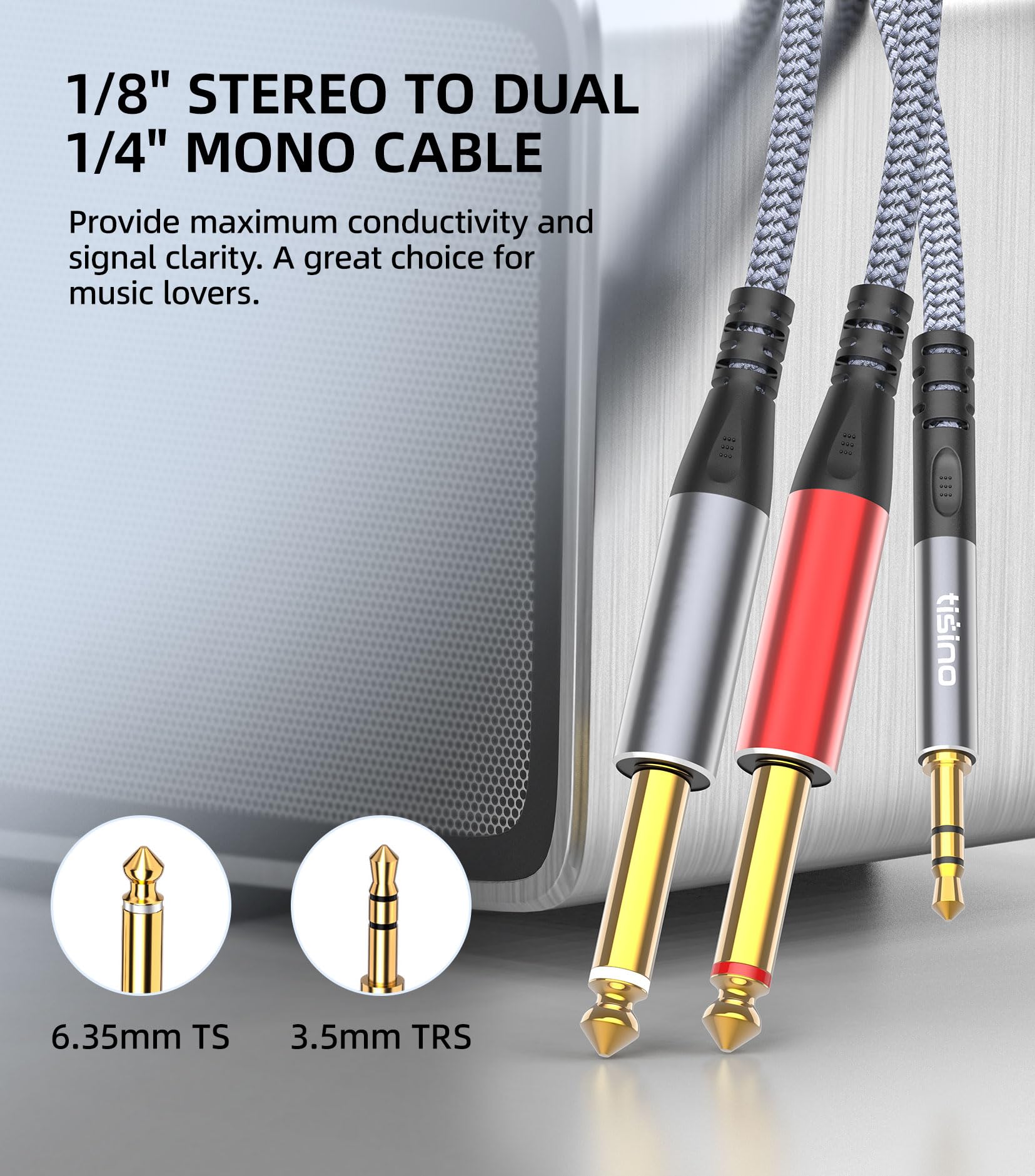 Tisino 3.5mm to 1/4" Adapter Stereo  Audio Splitter Cable, 3.3FT/ by Tisino - Angle View 3