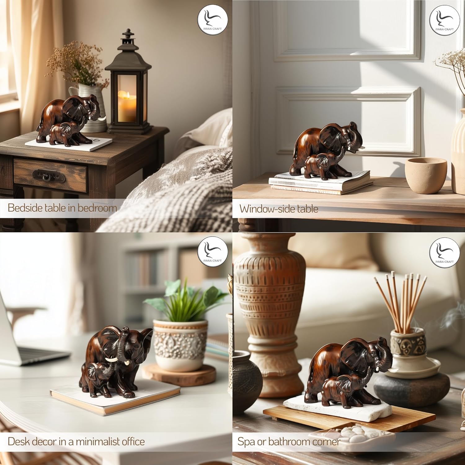 IYARA CRAFT resin elephant statue showcasing a decorative wildlife family for home decor or display.