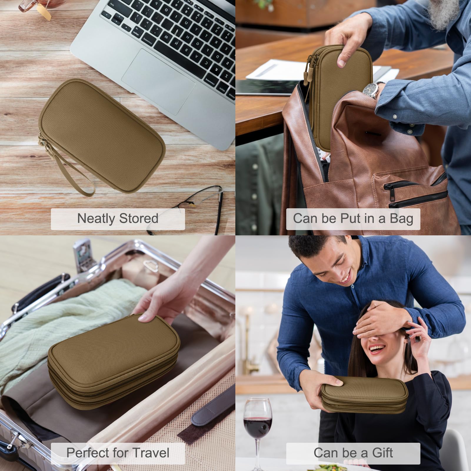 FYY Electronic Organizer, Travel Tech Pouch Bag, Cable Organizer Brown - View 7