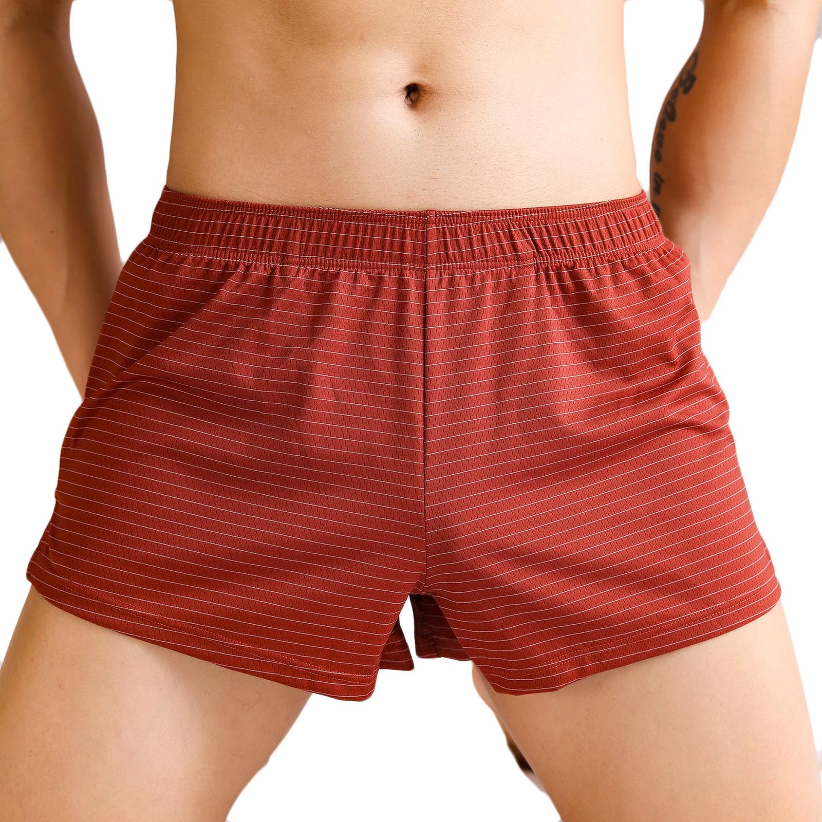 Mens Striped Boxer Briefs Breathable Comfort Casual Pajama Shorts Elas - View 1