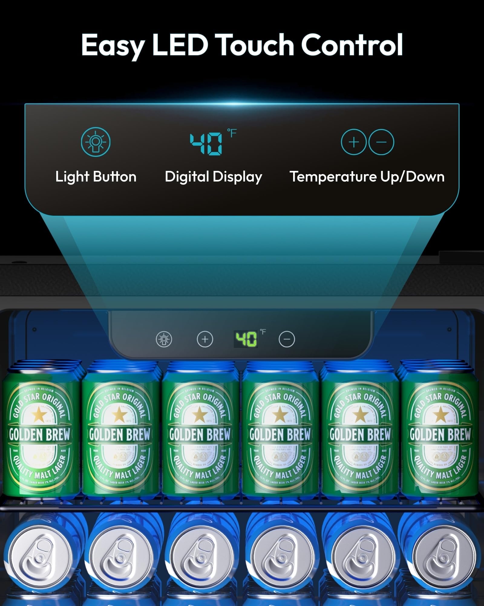 EUHOMY 130 Can Mini Fridge, Beverage Refrigerator with Glass Door, Black - EUHOMY Official Product View 6