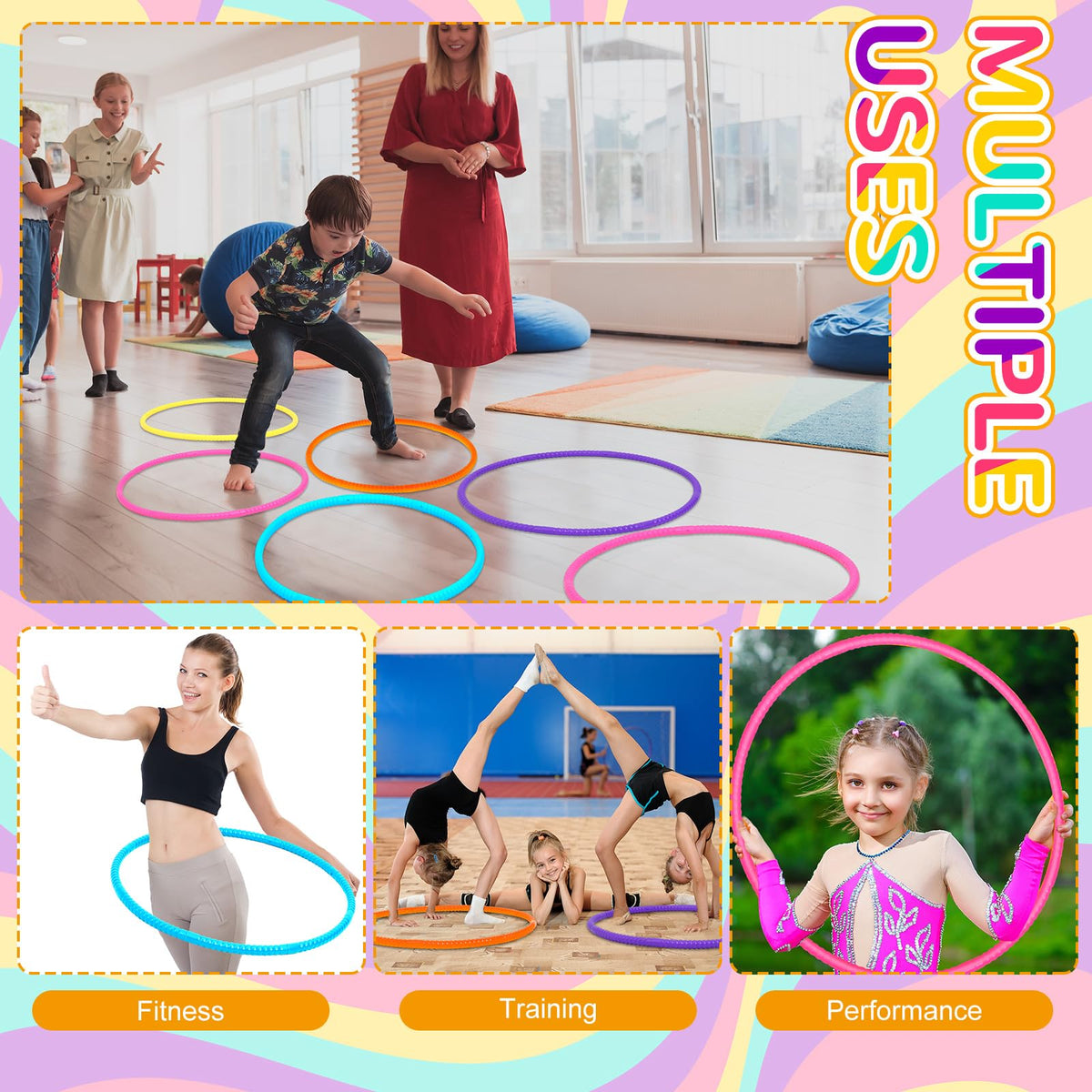 6 Pack Exercise Hoops Detachable Snap 32 Inch Simple Colors - Sratte Official Imagery - 5