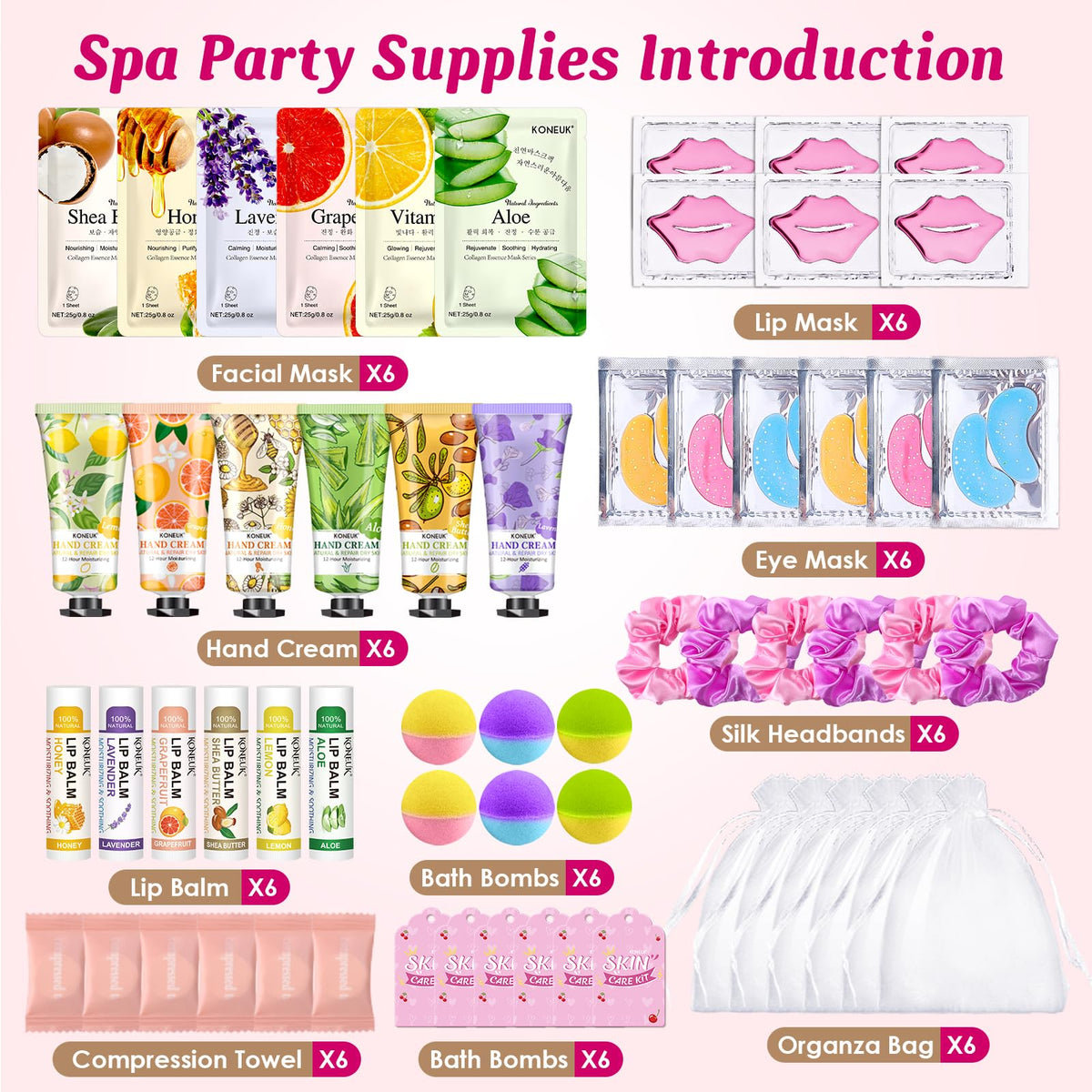 60PCS Spa Party Supplies for Girls Sleepover Party Supplies - KONEUK Official Imagery - 3