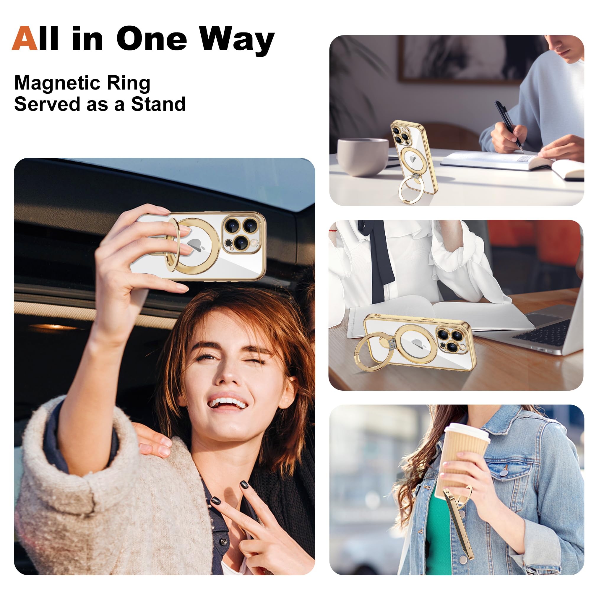 Plating Clear Case for iPhone 15 Pro Max with Stand 6 7 Gold - ETPESOK Official Imagery - 4
