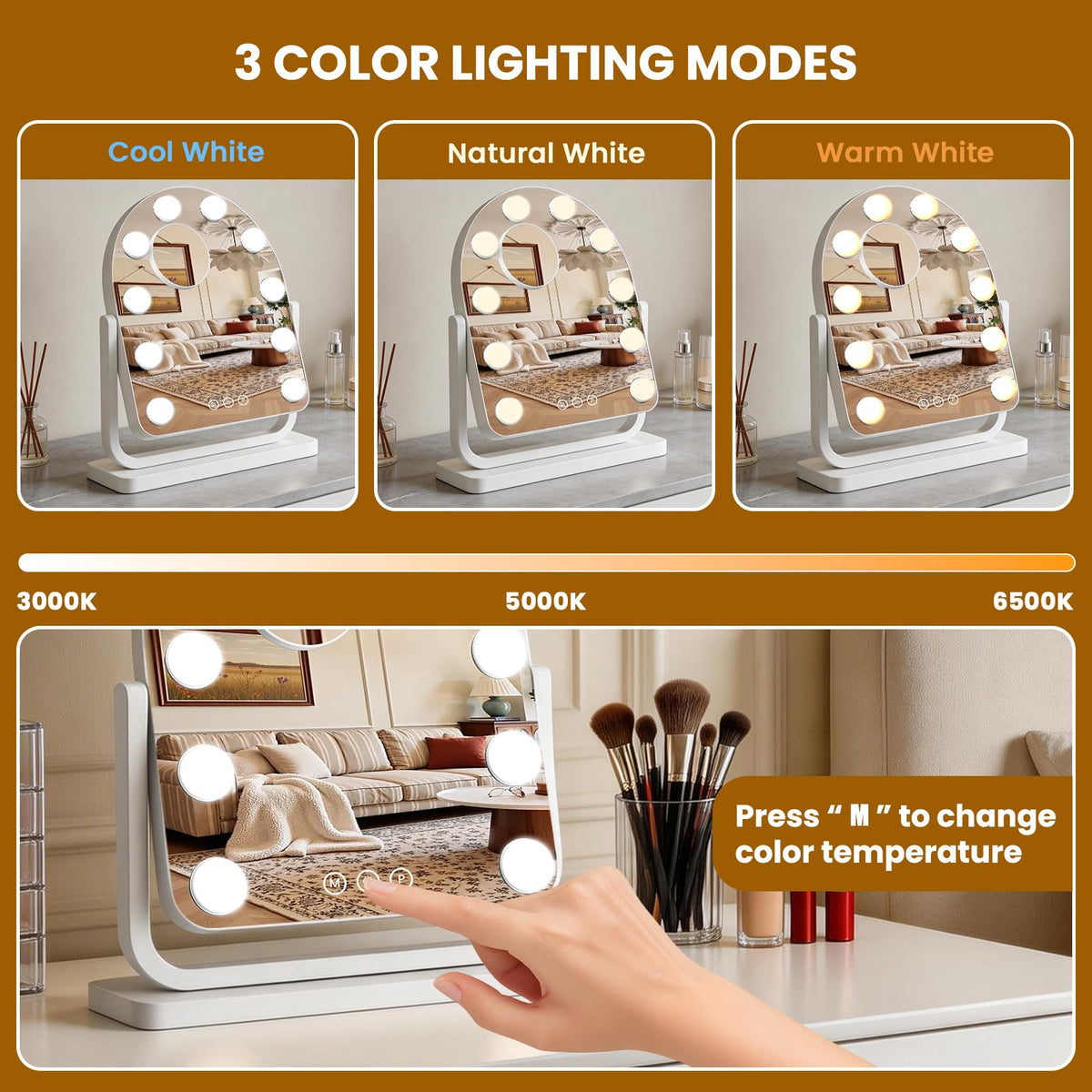 Rechargeable Arched Vanity Mirror with Lights 14 12 - Bearolve Official Imagery - 4