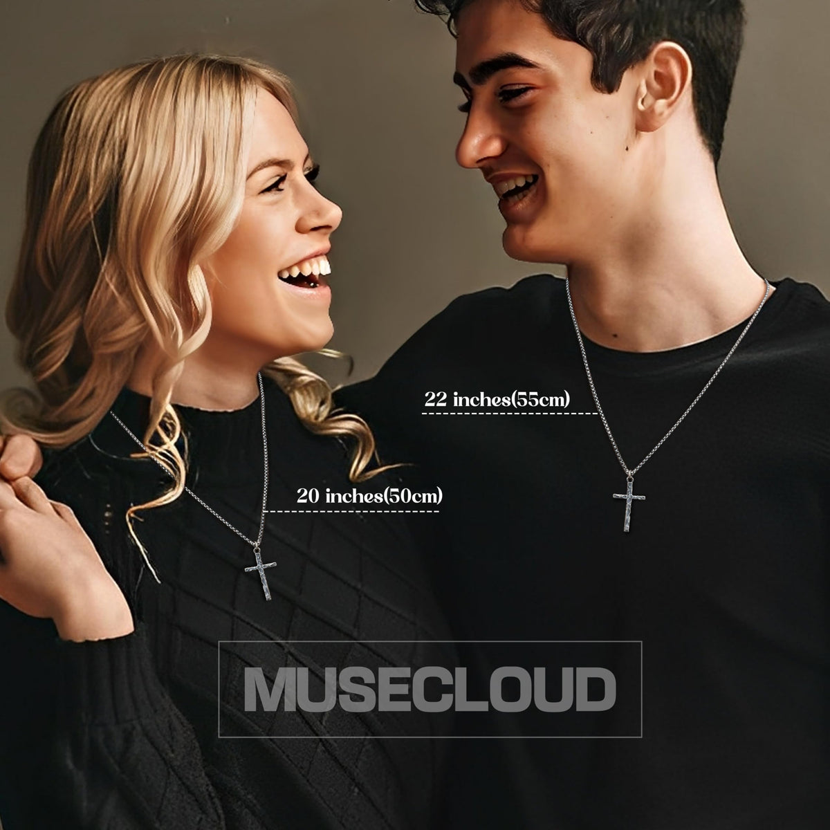 925 Sterling Silver Cross Necklace for Men Box Cuban Figaro - MUSECLOUD Official Imagery - 8