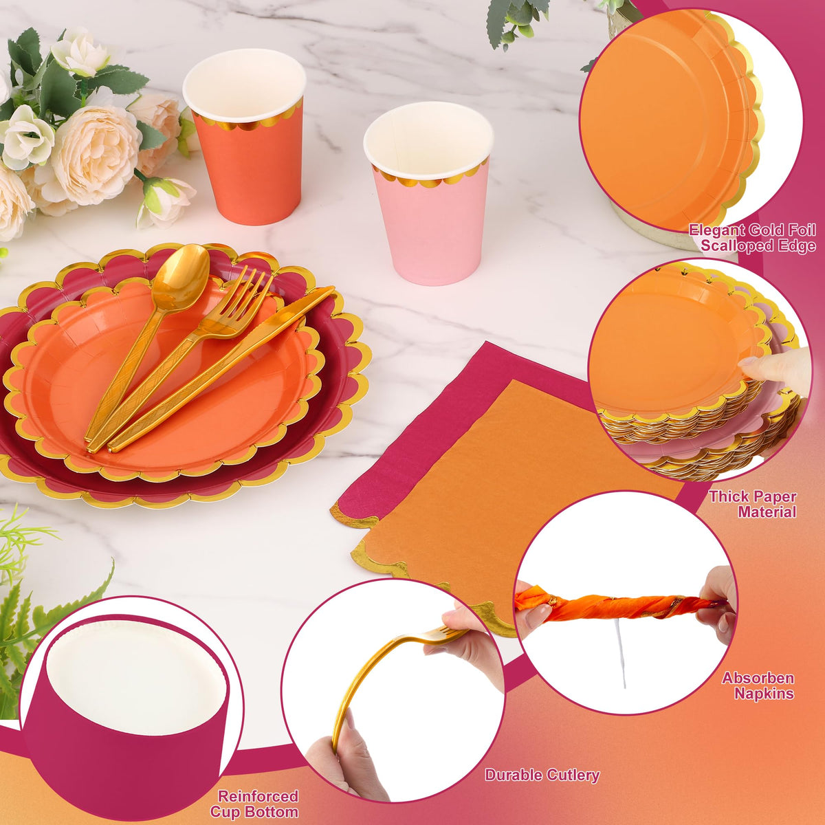 140PCS Pink Orange Disposable Dinnerware Set Serves 20 - Kochorie Official Imagery - 5