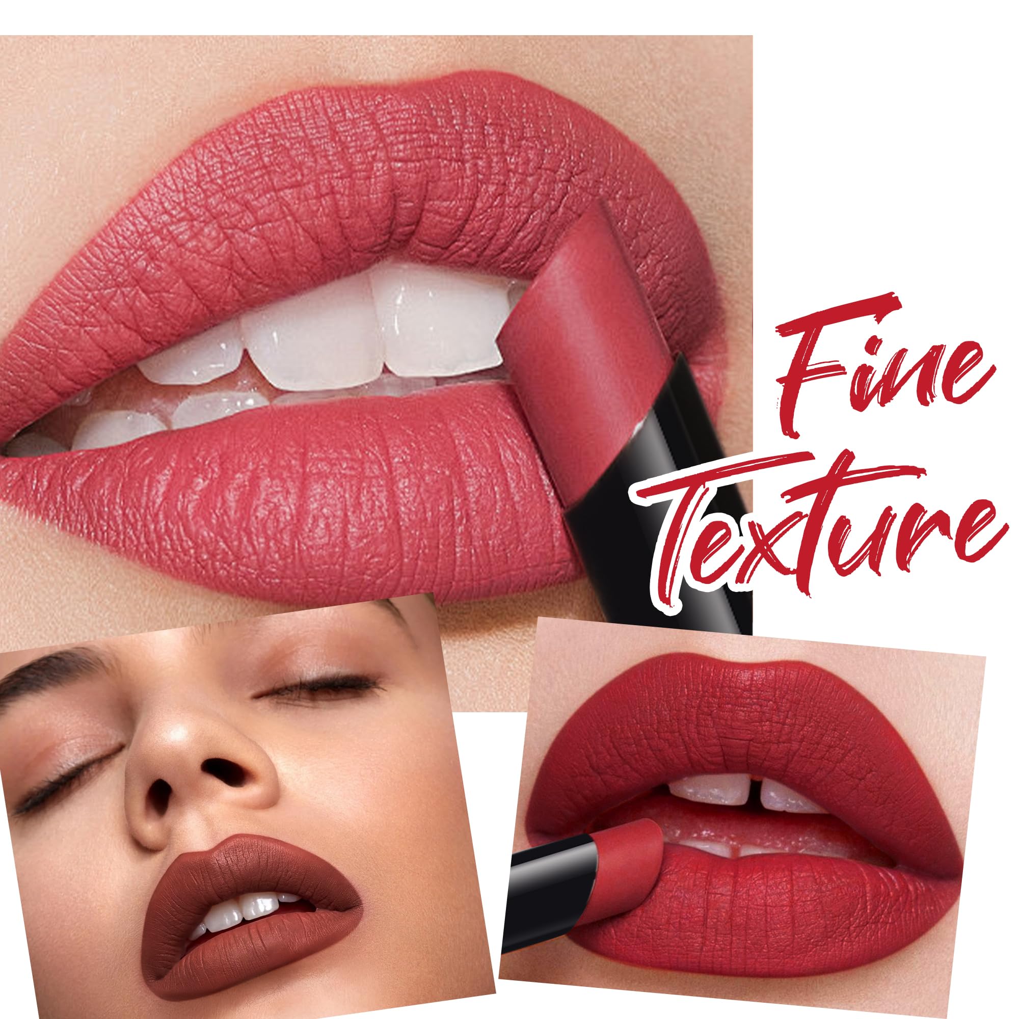 SAUBZEAN long-lasting matte velvet lipstick in Fuchsia Rose, showcasing vibrant pink lip color in a sleek tube.
