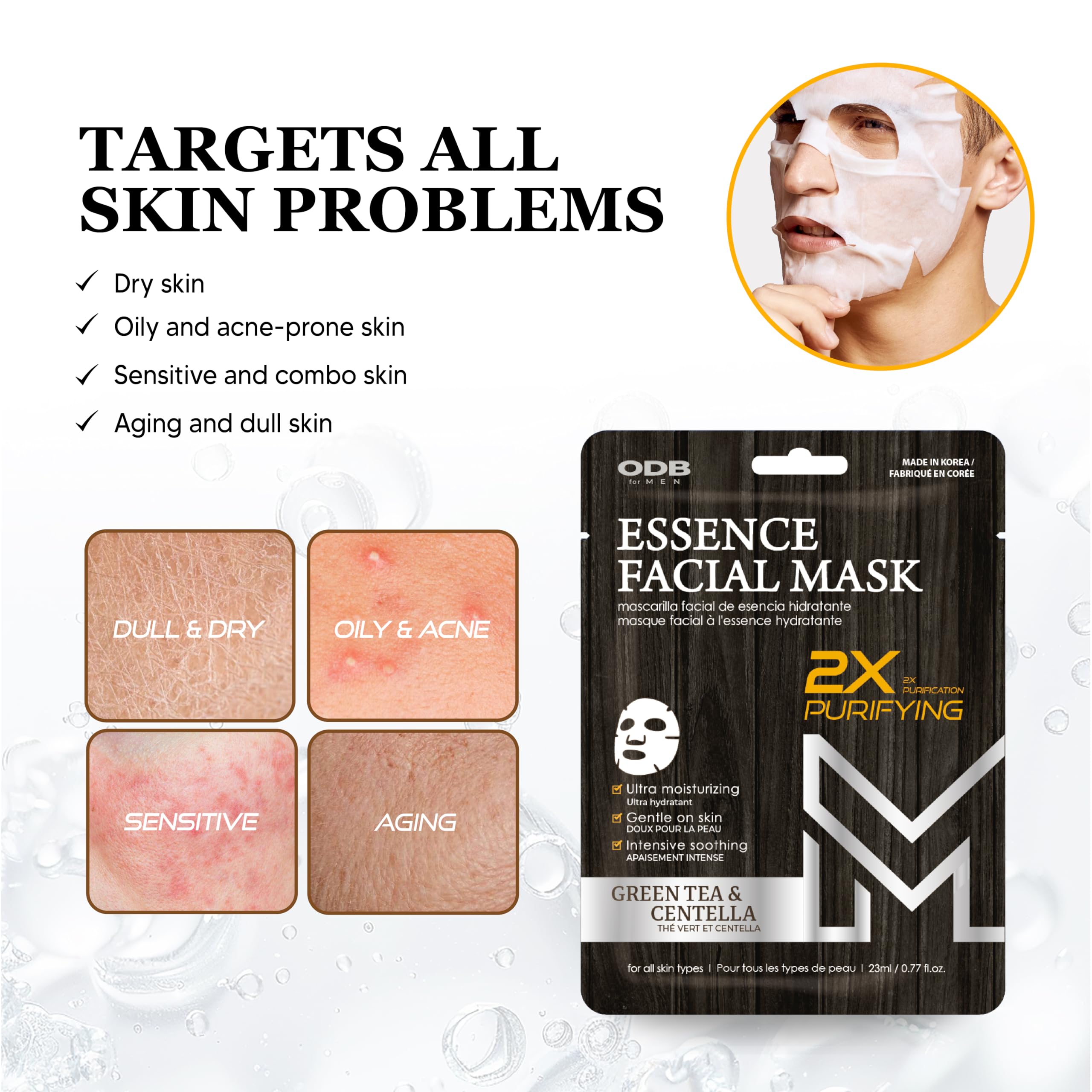ODB Men Face Sheet Mask, Green Tea &amp; Centella - ORIGINAL DERMA BEAUTY
