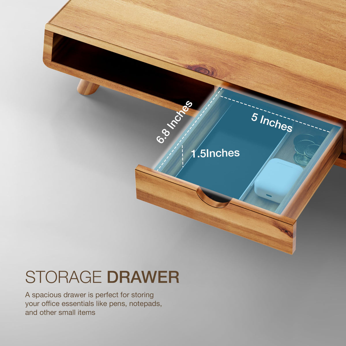 Acacia Monitor Stand with Drawer Multi Purpose Storage - Tinamo Official Imagery - 5