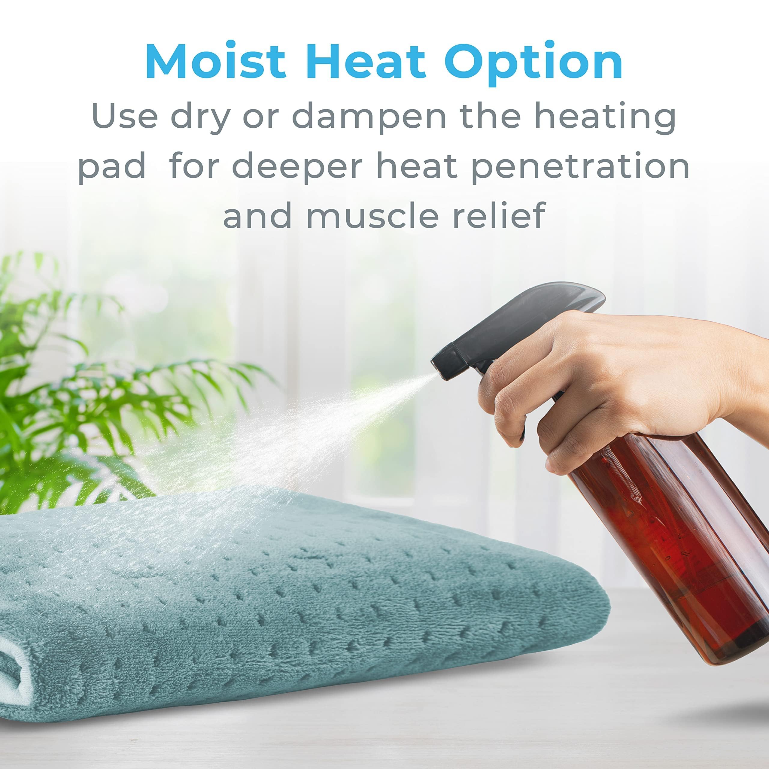 Pure Enrichment PureRelief Ultra-Wide Microplush Heating Pad - 20” x 24” XXL Size & 6 Heat Settings for Temporary Neck, Shoulder & Back Pain Relief - Moist Heat Option & Machine Washable (Sea Glass)