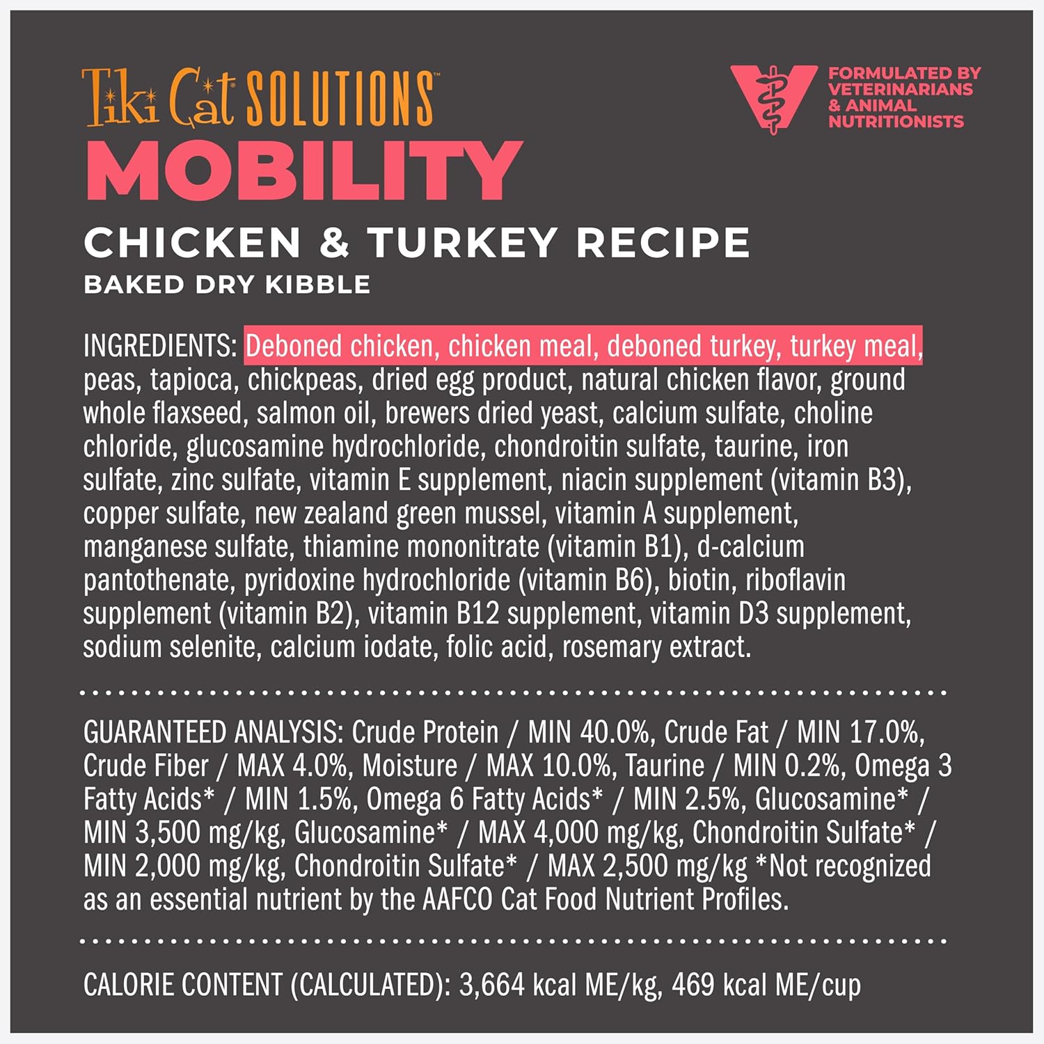 Tiki Cat Solutions dry cat food bag featuring chicken and turkey flavor for mobility support, 2.8 lbs. from TIKI PETS