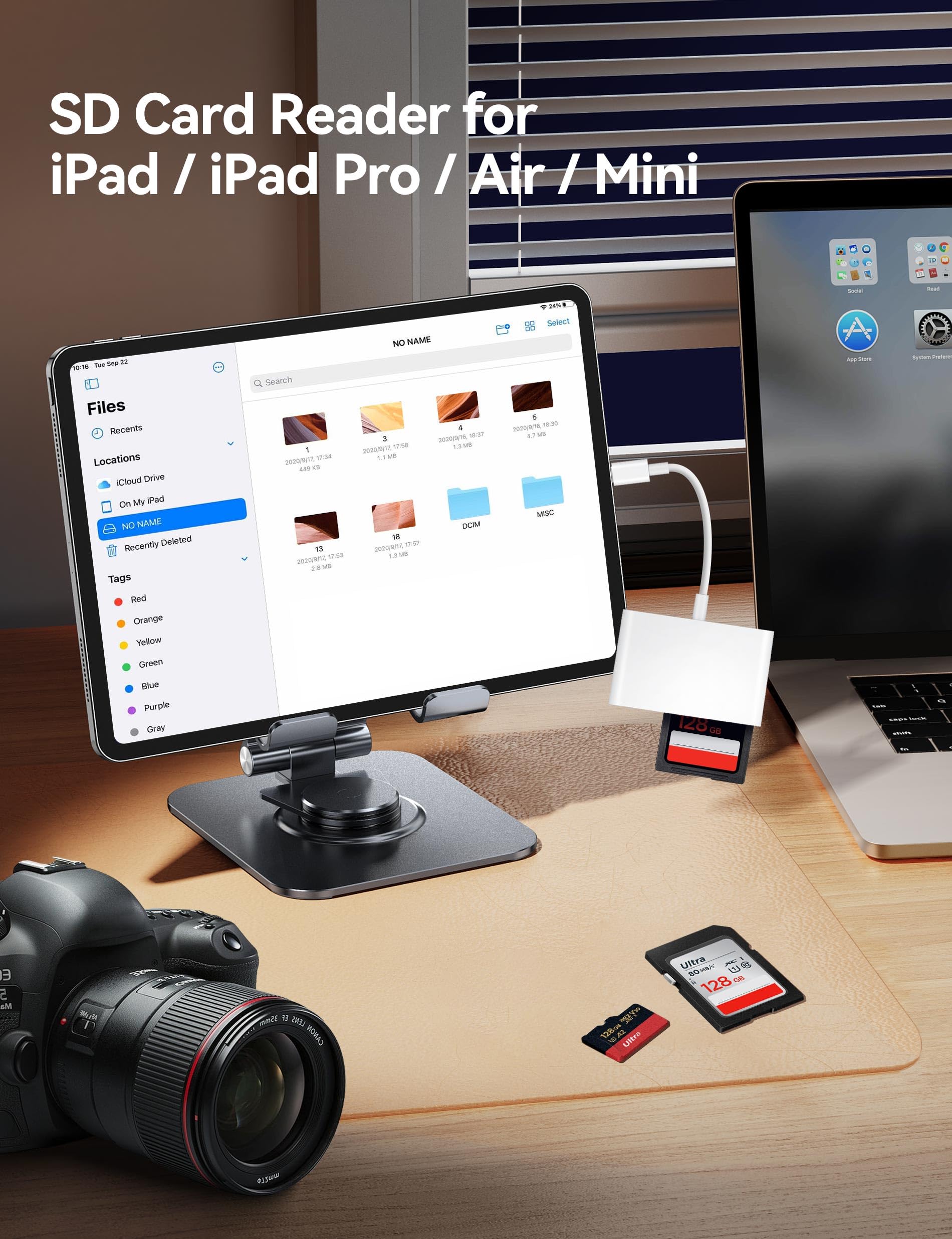 BnmxTek USB C to SD and MicroSD card reader with USB 3 ports, compatible with iPhone, iPad, Mac, MacBook, Android devices