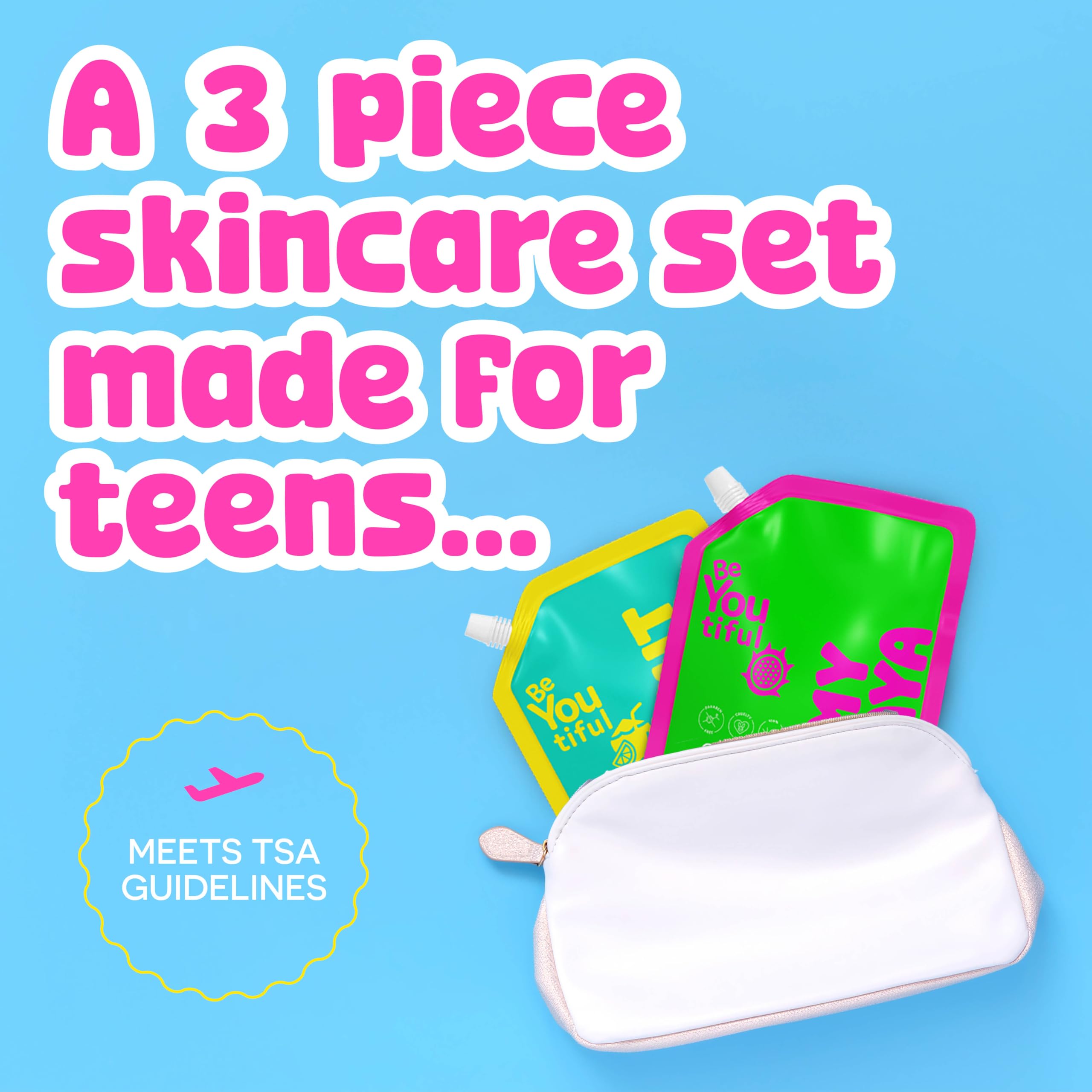 3 Step Teen Skin Care Kit Face Scrub Trendy Squeeze Face - BeYoutiful Official Product Imagery - 3