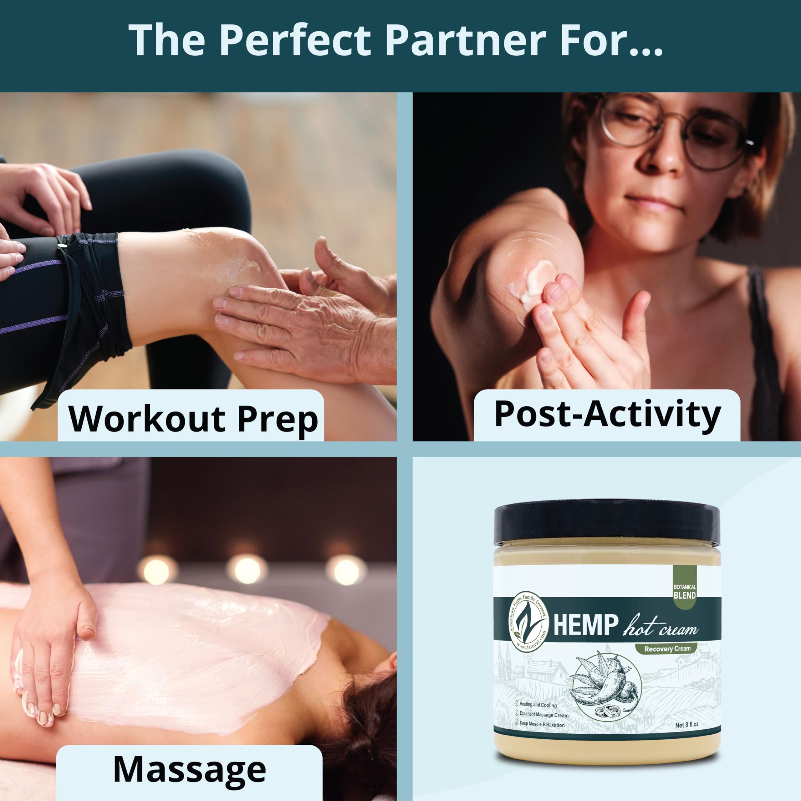Zatural Hemp Hot Cream – 8oz Massage & Body Wrap Cream