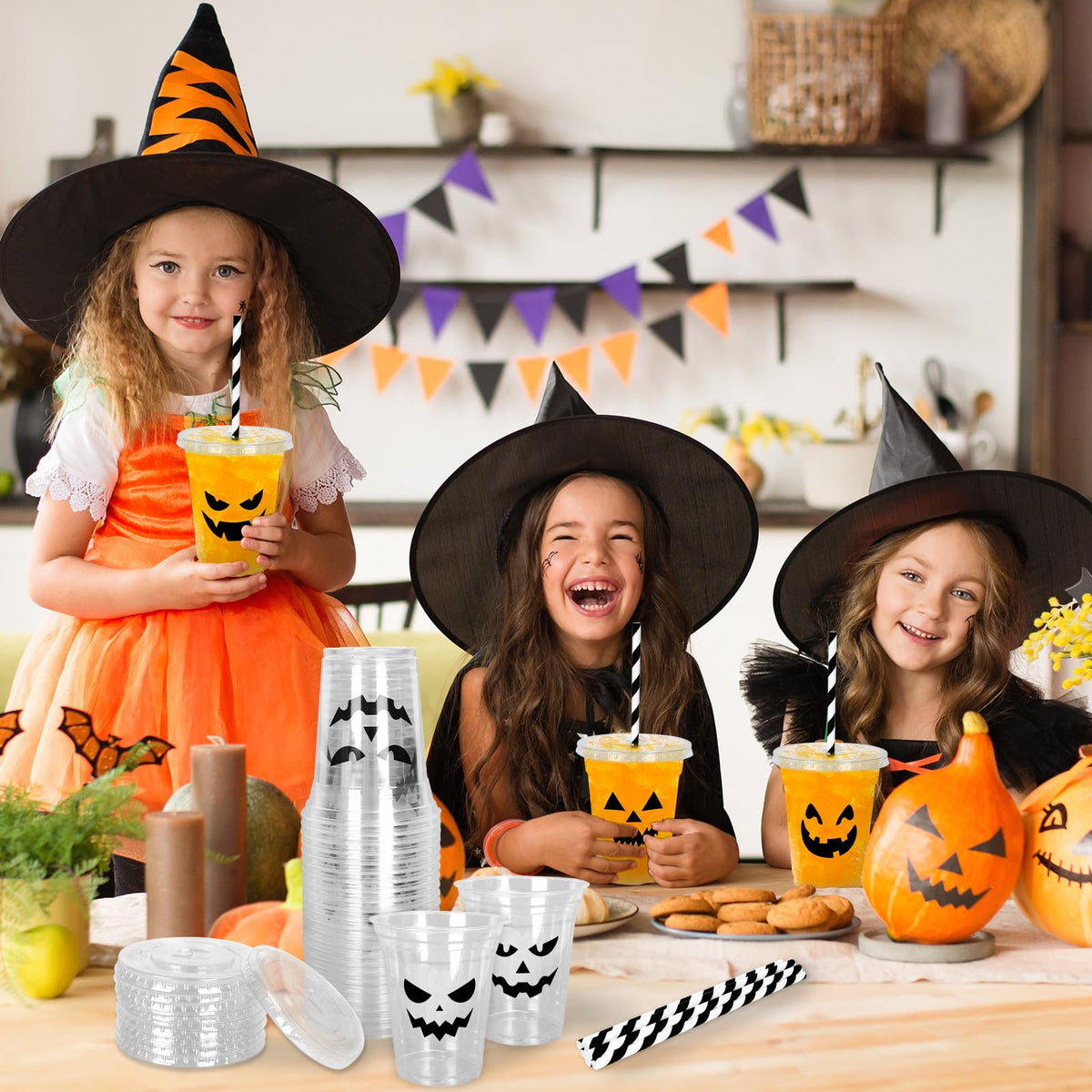 Whaline 60Pcs Halloween Disposable Plastic Cups with Lids - Whaline Official Imagery - 7