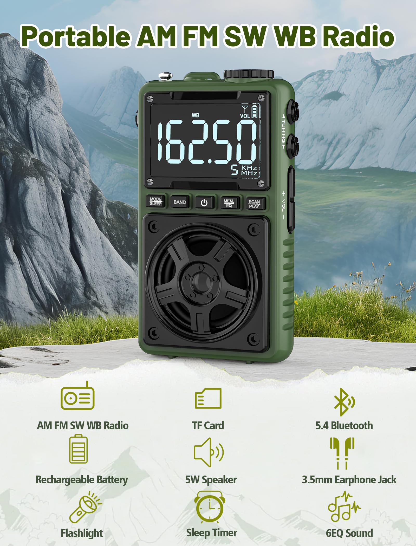Jazmm Bluetooth AM FM Shortwave Radio with NOAA & 5W Speaker