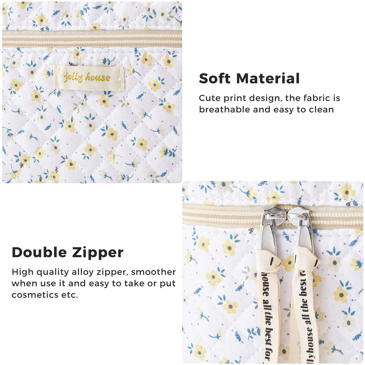 HBselect Quilted Makeup Bag 3Pcs Cotton Large Travel Makeup - HBselect Official Imagery - 6