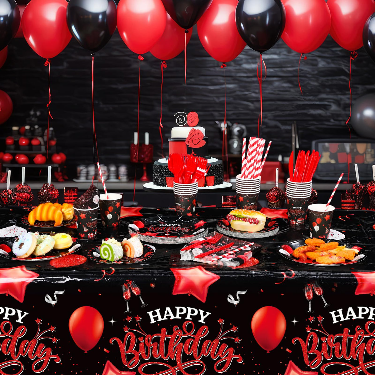 Norme 176 Pcs Black and Red Birthday Tableware Set Birthday - Norme Official Imagery - 5